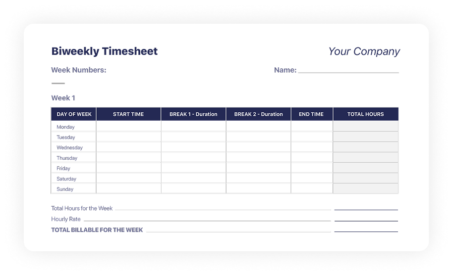 Descargar plantillas de hojas de tiempo quincenales