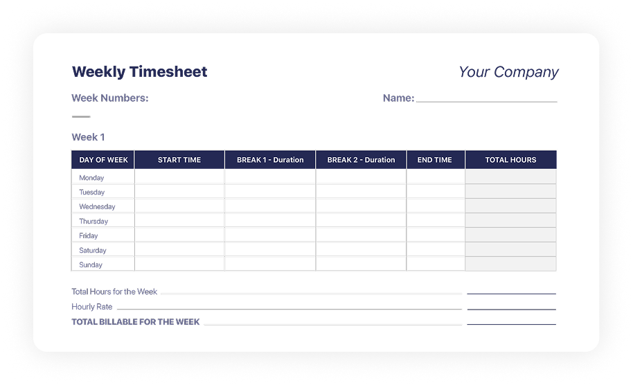 Descargar plantillas de hojas de tiempo semanales
